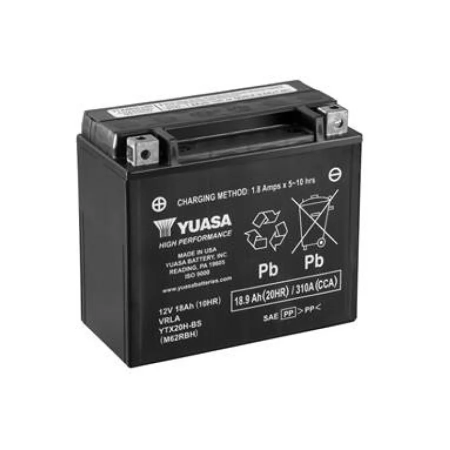 МОТО Yuasa 12V 18,9Ah High Performance MF VRLA Battery AGM YTX20H-BS(сухозаряжений)